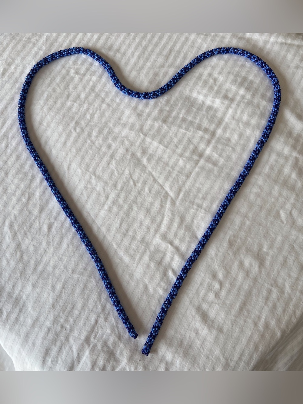 Y2K Style Blue Seed Bead Lariat Necklace 44” Boho Wrap Rope Tie
